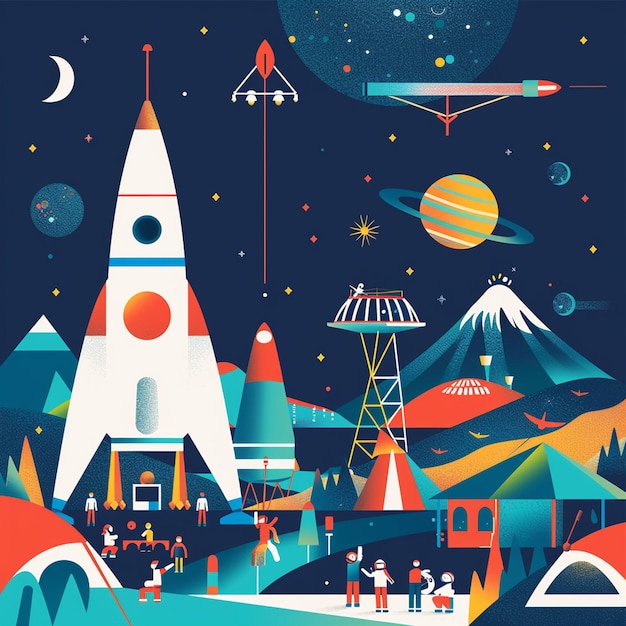 Vibrant Space Popup City A Minimalist Illustration of Futuristic Urban Design