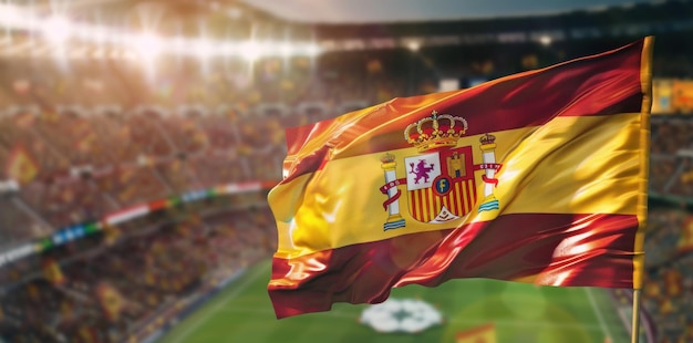 Vibrant Spanish Flag Waving Proudly at a Crowded Football Stadium Essence of Patriotism Generative ai