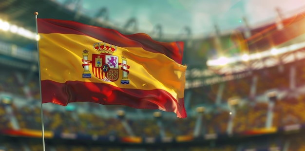 Vibrant Spanish Flag Waving Proudly at a Crowded Football Stadium Essence of Patriotism Generative ai