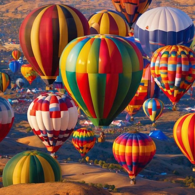 A vibrant spectacle of hot air balloons soaring through the sky