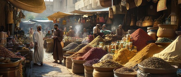 Photo vibrant spice market with towering piles in cairo egypt