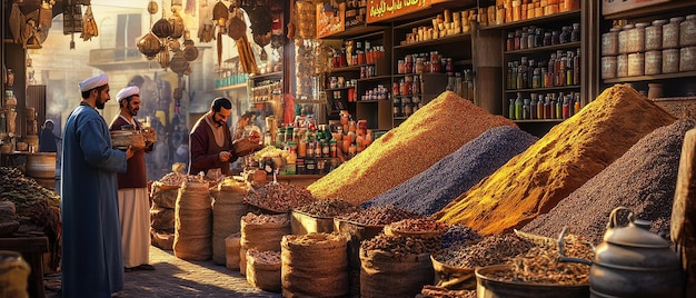 Photo vibrant spice market with towering piles in cairo egypt