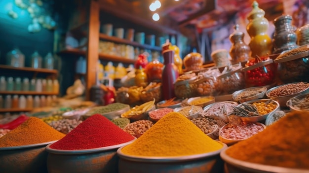 Photo vibrant spices in a moroccan market