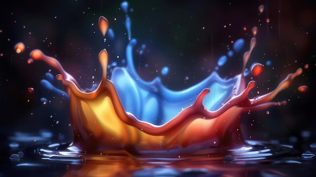 Photo a vibrant splash of blue and orange liquid creating dynamic shapes in water