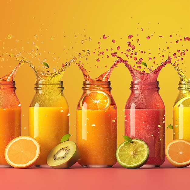 Vibrant Splash of Fresh Fruit Juices