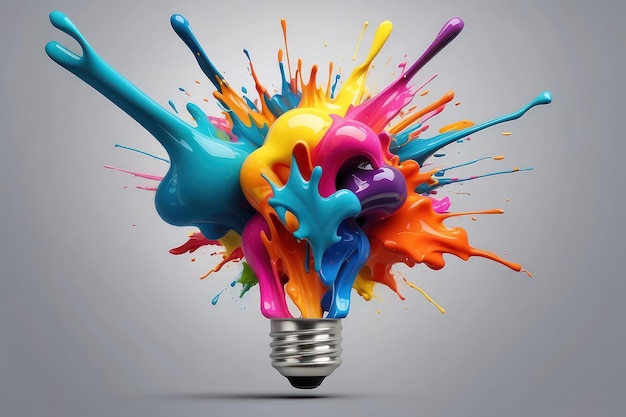 A vibrant splash of paint exploding from a lightbulb representing creativity and bright ideas