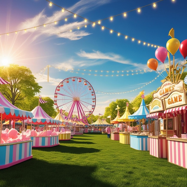 Vibrant Spring Carnival A Sunlit Wonderland of Rides Games and Sweet Delights