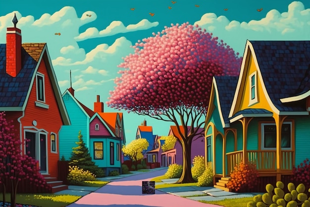 Vibrant spring colours folk art style the neighborhood