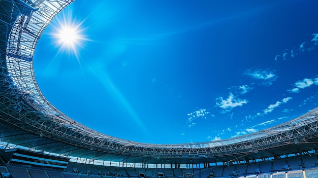 Vibrant Stadium Under Clear Blue Sky on a Sunny Day