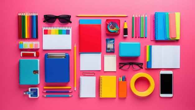 Photo vibrant stationary collection ideal for school and creative projects