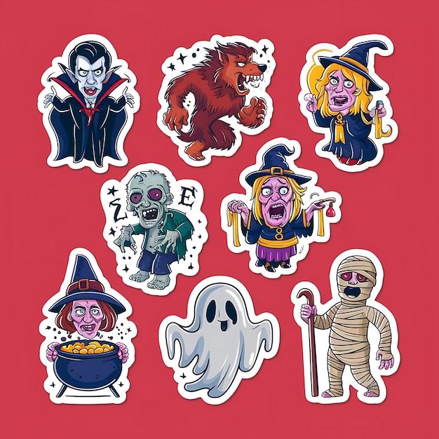 Photo vibrant stickers of halloween legends