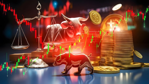 A vibrant stock market chart with both red and green lines illustrating fluctuations in the market