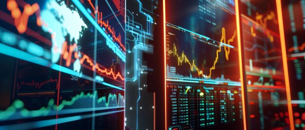 Vibrant stock market data screens displaying a plethora of financial analytics