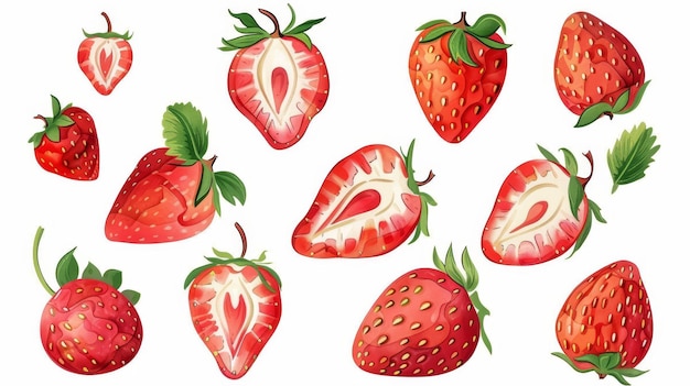 Vibrant Strawberries with Leaves on transparent background