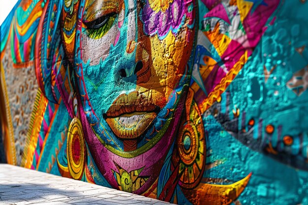 Vibrant street art mural depicting local culture o