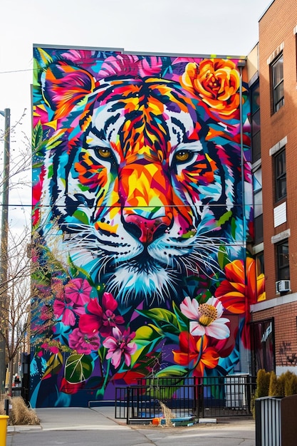 vibrant street art murals in urban areas depicting various endangered species