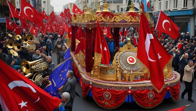 Photo vibrant street parade celebrates turkish culture with festive floats and music