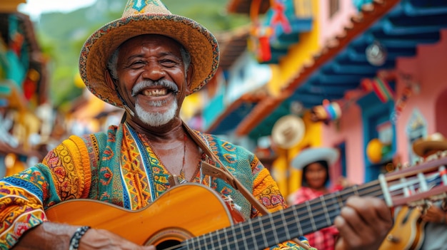 Vibrant Street Performance Musicians and Dancers in Colorful Costumes Bringing Festive Cheer