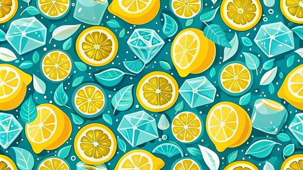 Vibrant Summer Citrus Pattern with Lemons and Ice Cubes Design