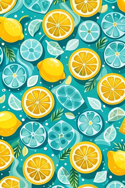 Vibrant Summer Citrus Pattern with Lemons and Ice Cubes Design