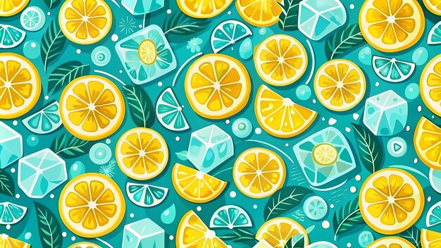 Vibrant Summer Citrus Pattern with Lemons and Ice Cubes Design