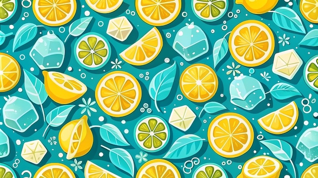 Vibrant Summer Citrus Pattern with Lemons and Ice Cubes Design