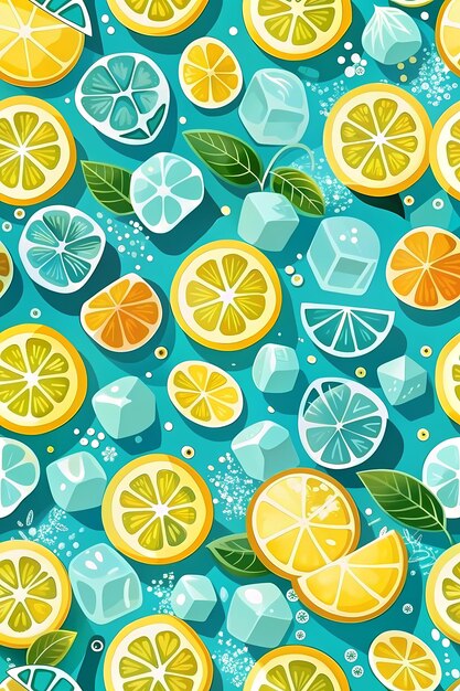 Vibrant Summer Citrus Pattern with Lemons and Ice Cubes Design