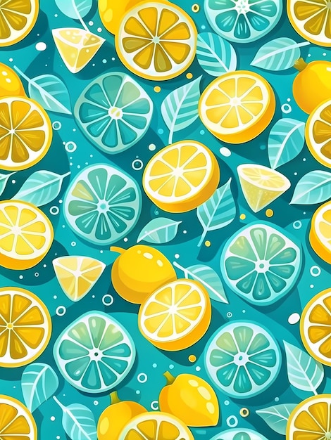 Vibrant Summer Citrus Pattern with Lemons and Ice Cubes Design