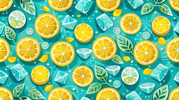 Vibrant Summer Citrus Pattern with Lemons and Ice Cubes Design