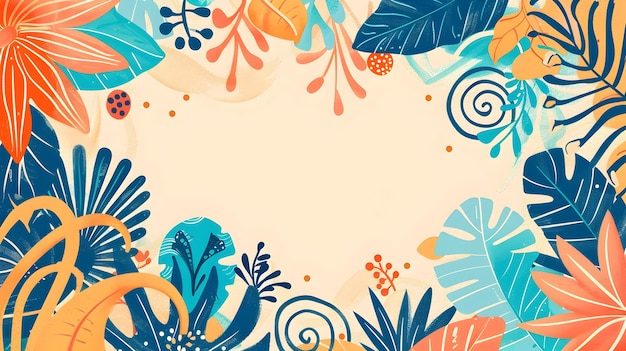 Vibrant Summer Doodle Border Design with Blank Space for Copy