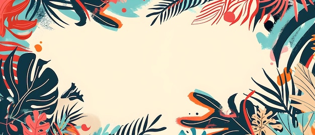 Vibrant Summer Doodle Border with Blank Central Space for Mockup or Message