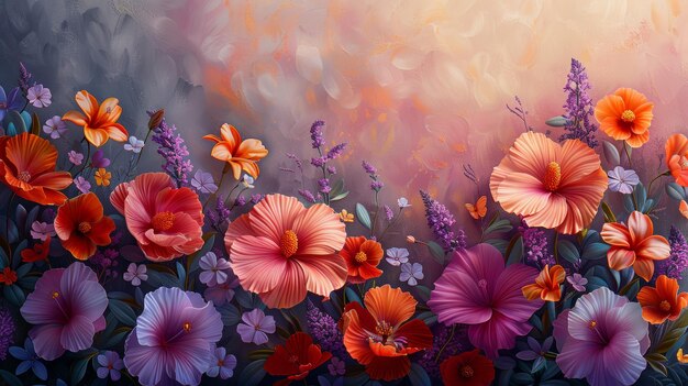 Vibrant Summer Floral Meadow Illustration Generative AI