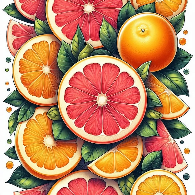 Photo vibrant summer pattern overlapping grapefruit and orange slices with bright juicy details