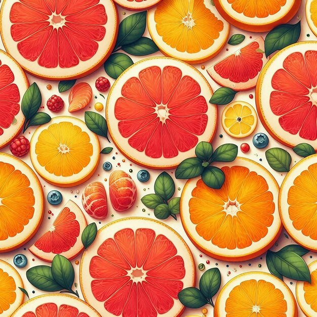 Photo vibrant summer pattern overlapping grapefruit and orange slices with bright juicy details