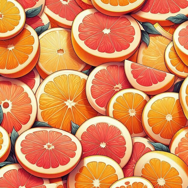 Photo vibrant summer pattern overlapping grapefruit and orange slices with bright juicy details