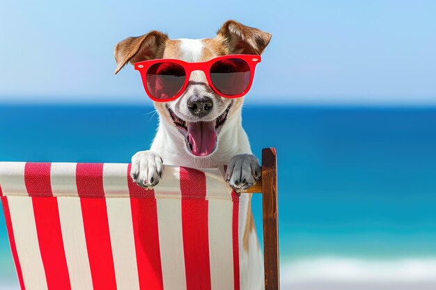 Photo vibrant summer scene dog in red sunglasses