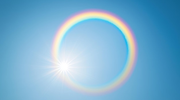 Photo a vibrant sun halo rings the bright sun against a clear blue sky