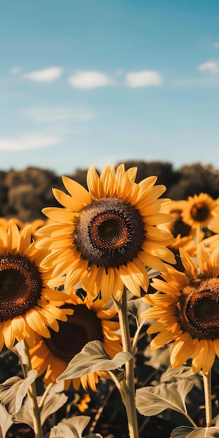 Vibrant Sunflowers Under Blue Sky