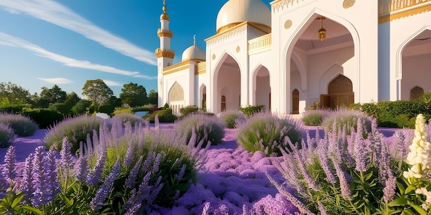 Vibrant sunny landscape photograph of a beautiful mosque