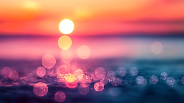 A vibrant sunset casts a warm glow over the water39s surface creating a dreamy atmosphere