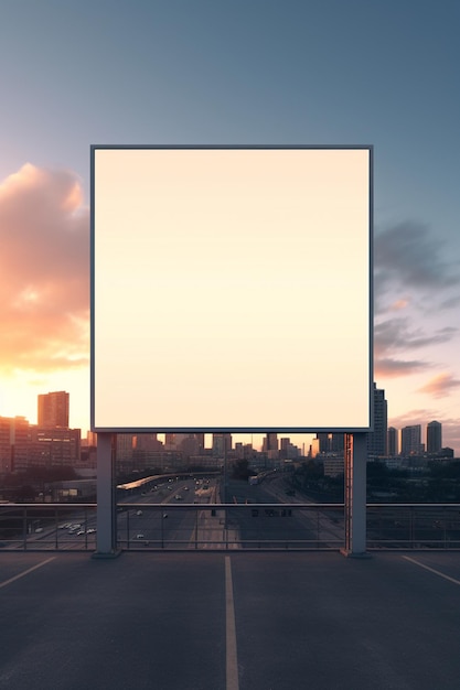 Vibrant sunset forming a fiery backdrop for a blank billboard frame perfect for bold advertising