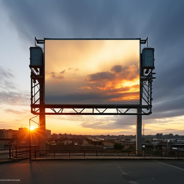 Vibrant sunset forming a fiery backdrop for a blank billboard frame perfect for bold advertising