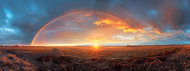 Photo vibrant sunset rainbow tranquil natural landscape