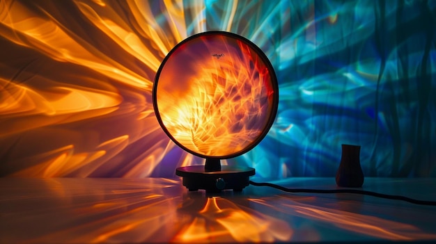 Photo vibrant sunset reflections with table lamp decor