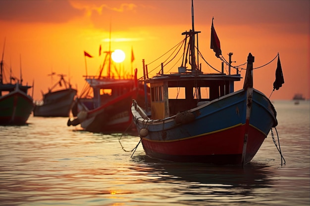 Vibrant Sunset Scenes Wooden Fishing Boats in Thailand Pave the Way for Sustainable Asian Fishing i