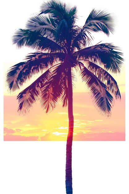 Photo a vibrant sunset with a silhouetted palm tree capturing the serene beauty