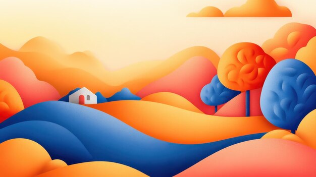 A vibrant surreal desert scene at sunset blending organic shapes with modern textures