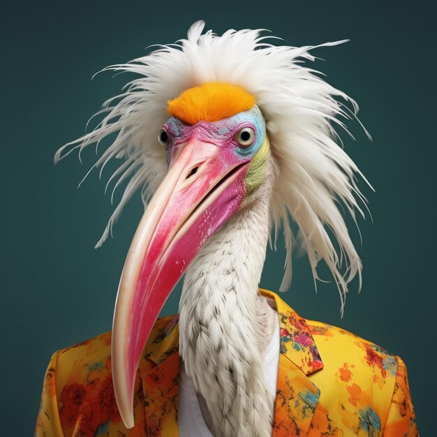 Photo vibrant and surreal tufted stork zoophotography