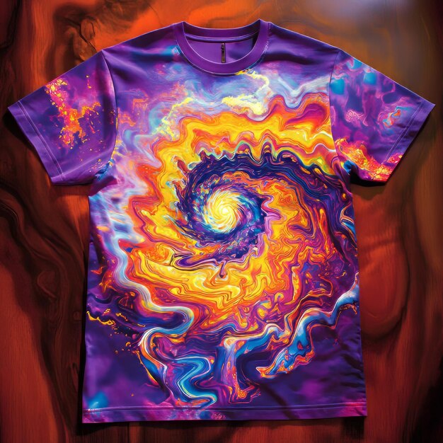 Photo a vibrant swirling galaxy design on a purple tshirt