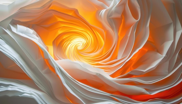 Photo vibrant swirls of paper transforming into a fiery spiral at sunset